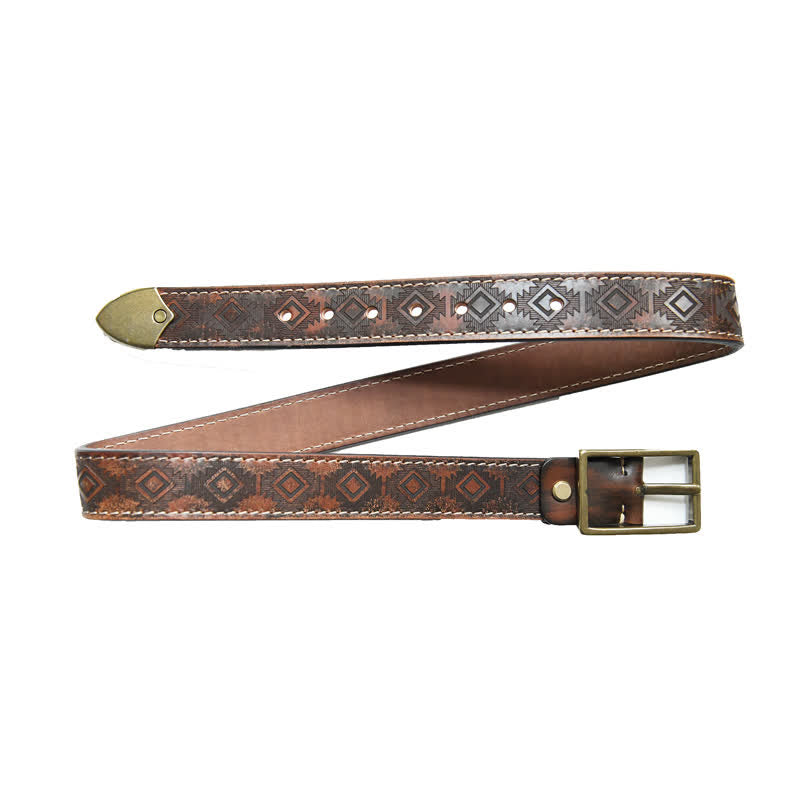 Men's Western Geometric Pattern Leather Belt - Brown - 42 - image 8