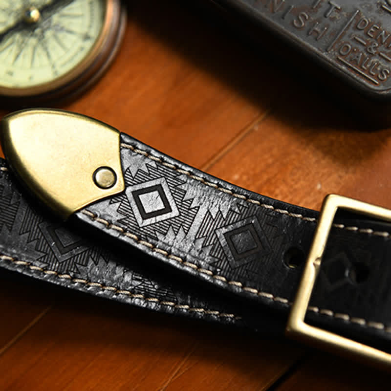 Men's Western Geometric Pattern Leather Belt - image 17