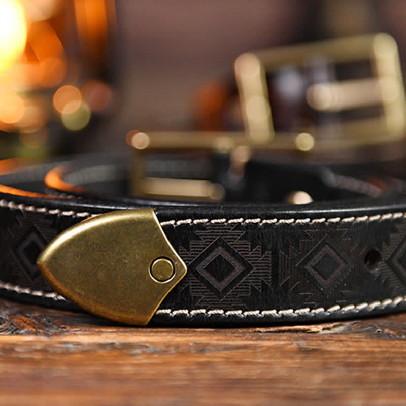 Men's Western Geometric Pattern Leather Belt - image 18