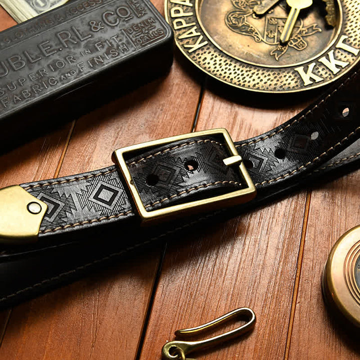 Men's Western Geometric Pattern Leather Belt - image 14