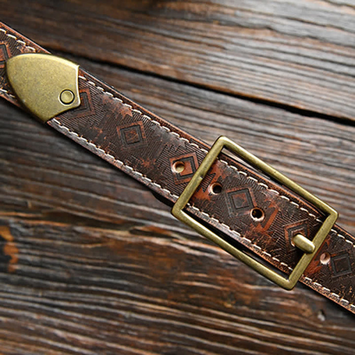 Men's Western Geometric Pattern Leather Belt - image 12