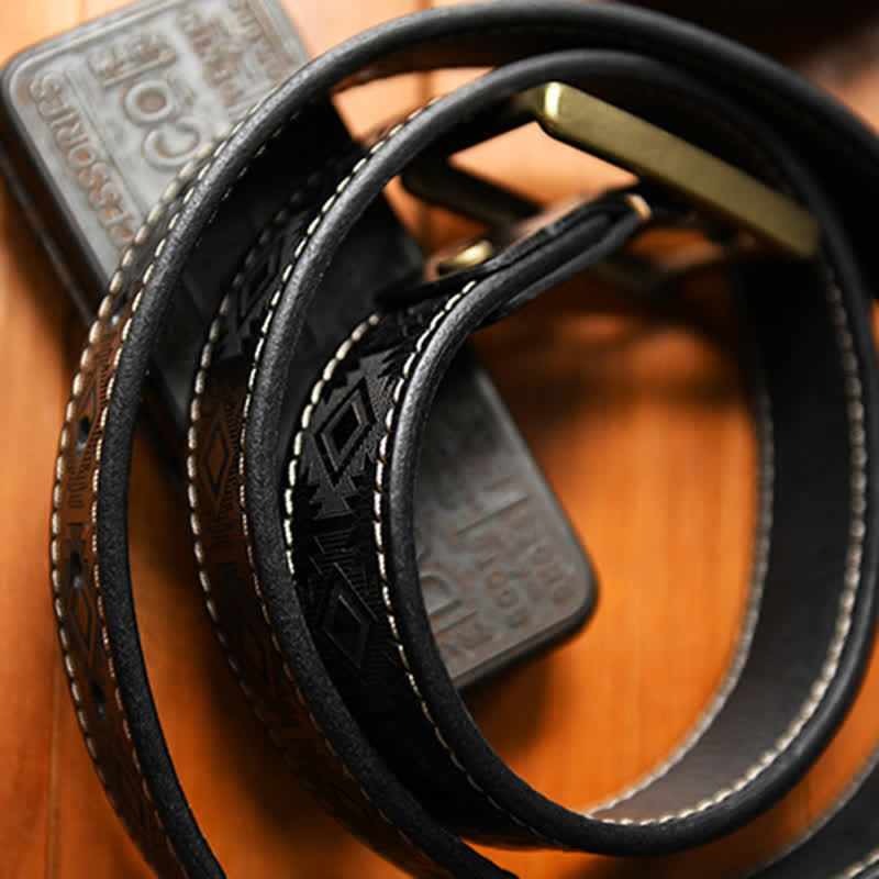 Men's Western Geometric Pattern Leather Belt - image 16