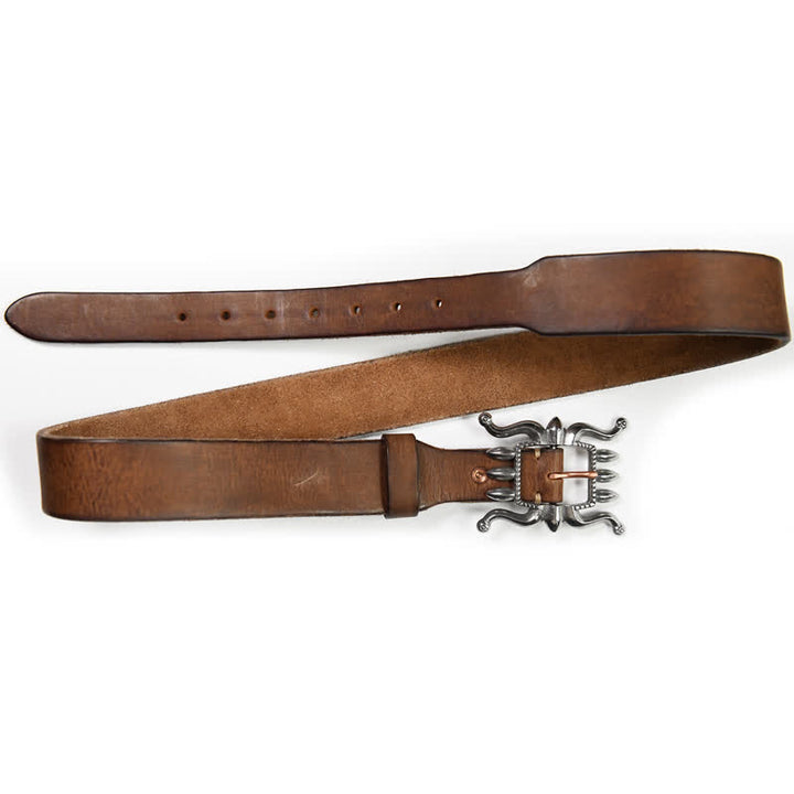 Men's Punk Trendy Cool Octopus Buckle Leather Belt - Brown - 40 - image 2