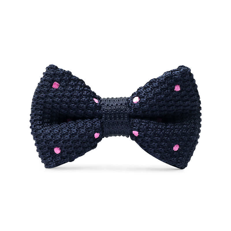 Men's Simple Solid Color Knitting Groom Bow Tie - Nacy & Pink Dots - image 10