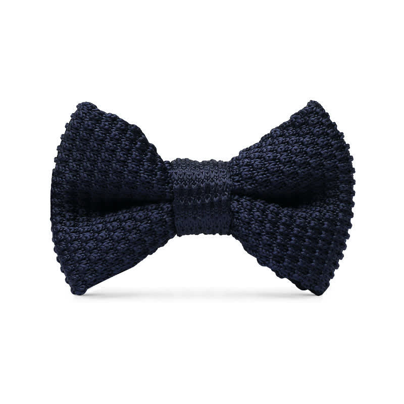 Men's Simple Solid Color Knitting Groom Bow Tie - Navy - image 5
