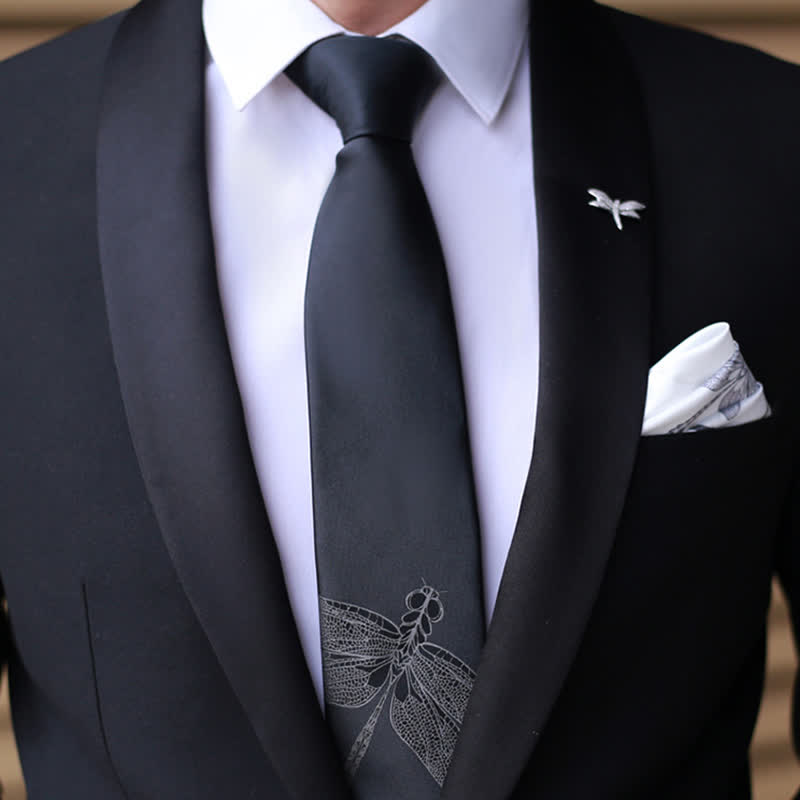 Men's Gentleman Dragonfly Pattern Black Necktie - image 1