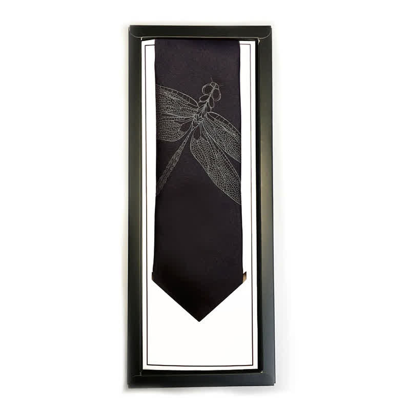 Men's Gentleman Dragonfly Pattern Black Necktie - image 1
