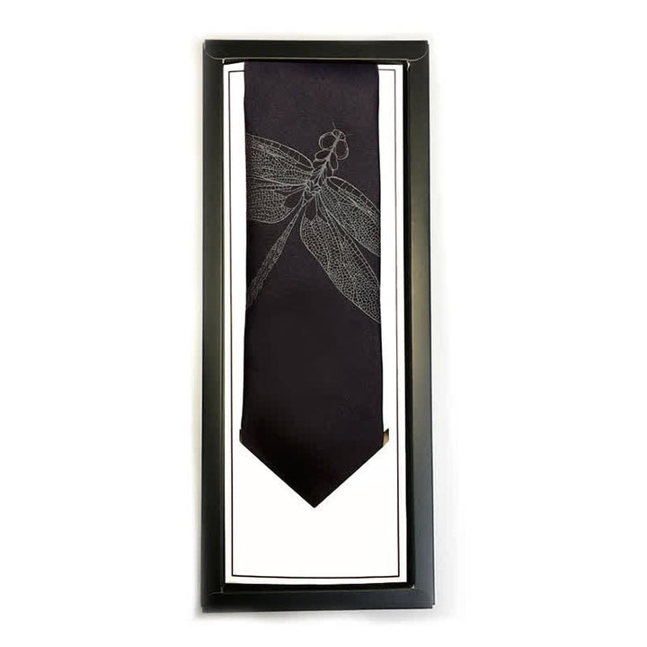 Men's Gentleman Dragonfly Pattern Black Necktie - image 1
