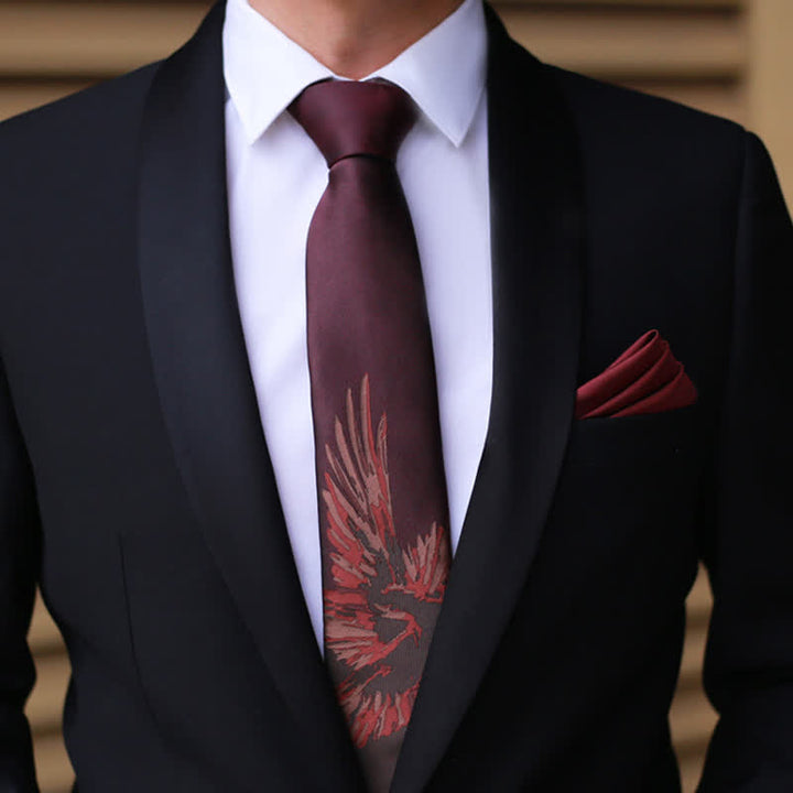 Men's Flying Phoenix Pattern Burgundy Necktie - Burgundy - image 0