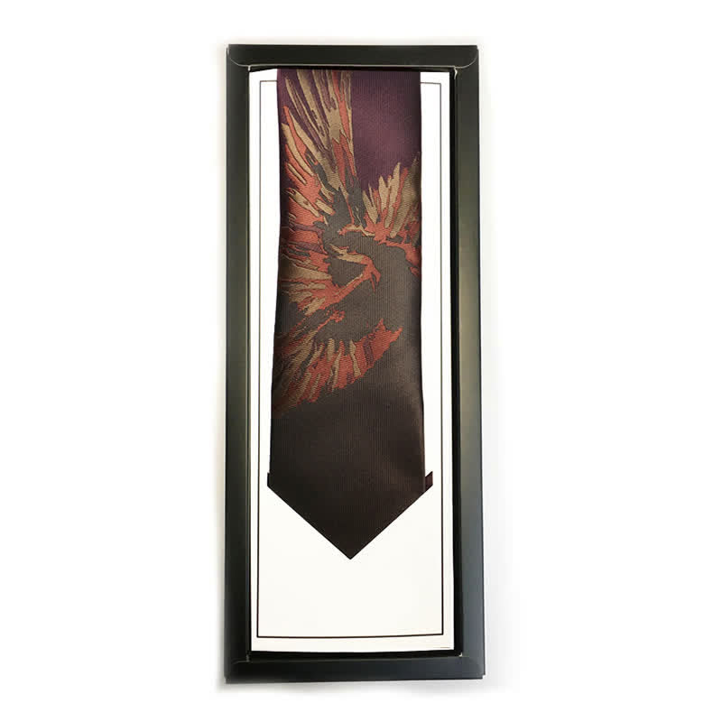 Men's Flying Phoenix Pattern Burgundy Necktie - image 1
