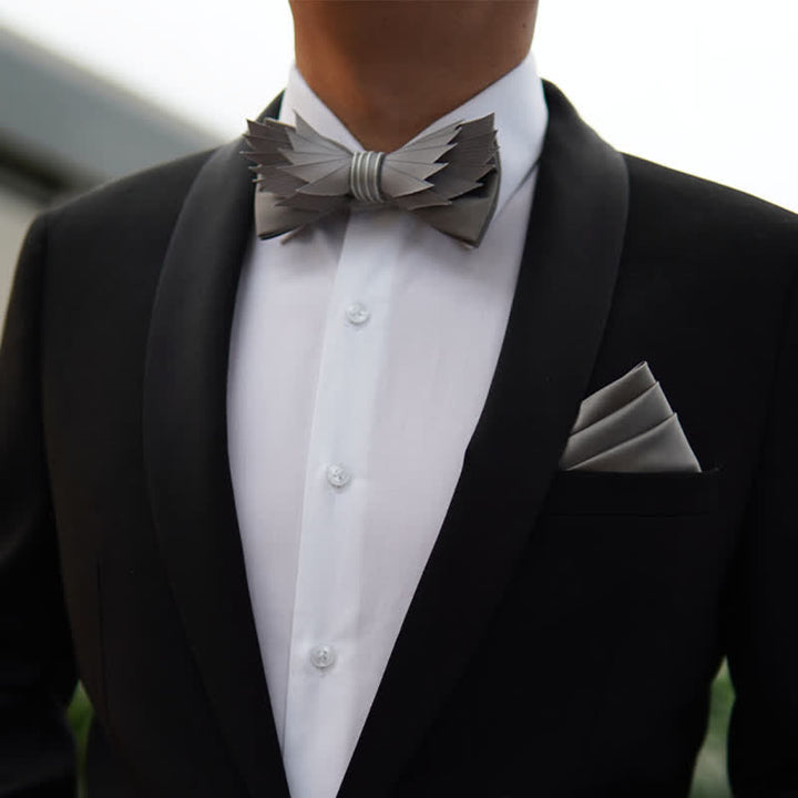 Men's Lifelike Silver & Gray Wings Shape Bow Tie - image 4