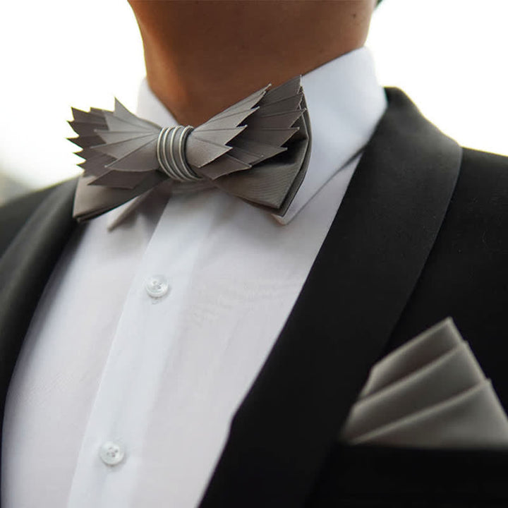Men's Lifelike Silver & Gray Wings Shape Bow Tie - image 5