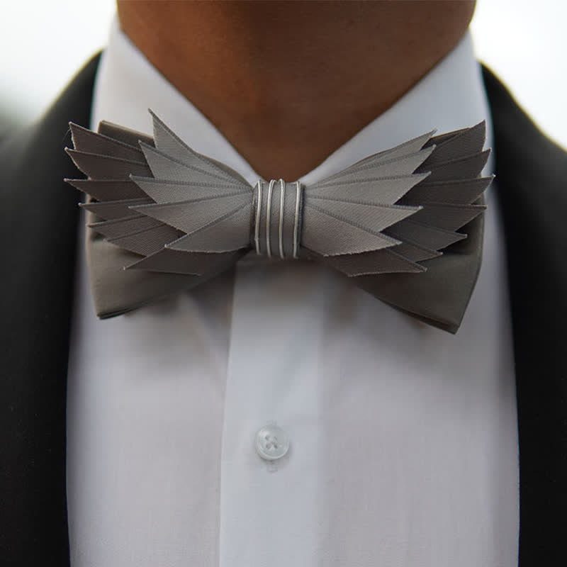 Men's Lifelike Silver & Gray Wings Shape Bow Tie - image 1
