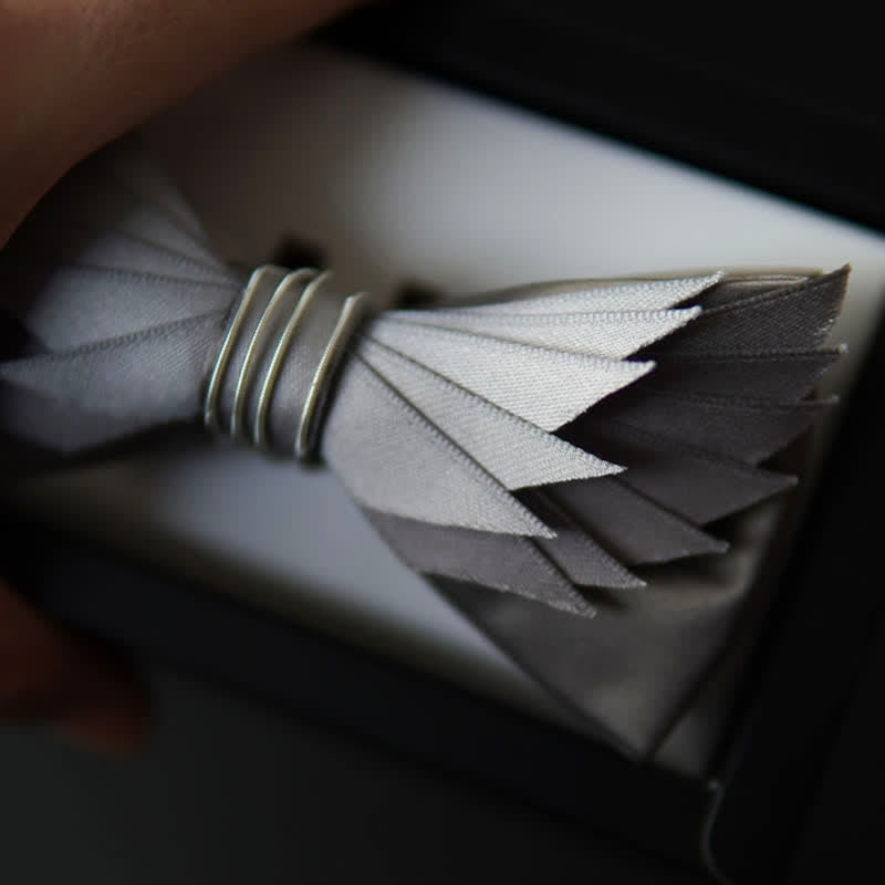 Men's Lifelike Silver & Gray Wings Shape Bow Tie - image 3