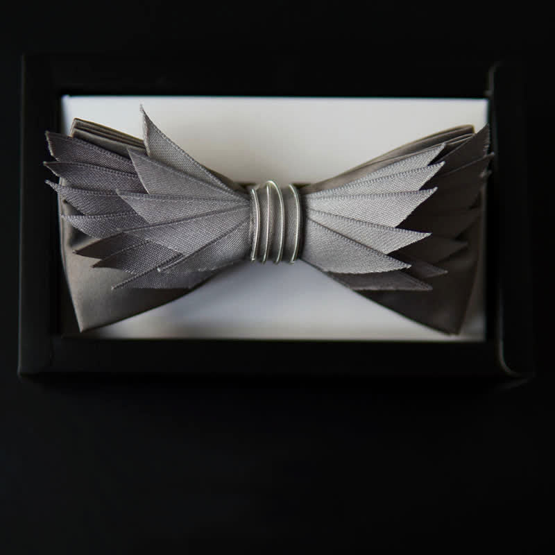Men's Lifelike Silver & Gray Wings Shape Bow Tie - image 2