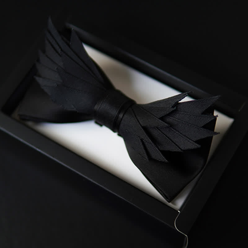 Men's All Black Layered Wings Shape Bow Tie - All Black - image 0