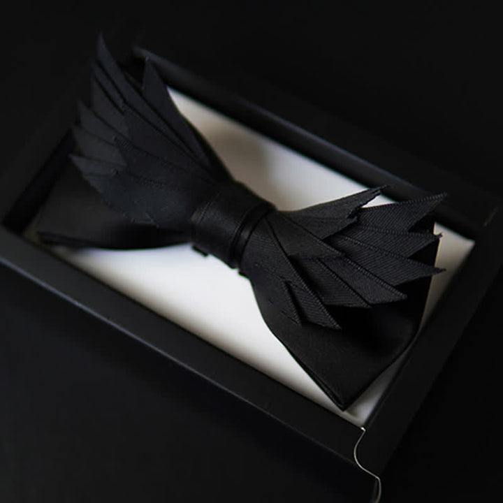 Men's All Black Layered Wings Shape Bow Tie - All Black - image 0