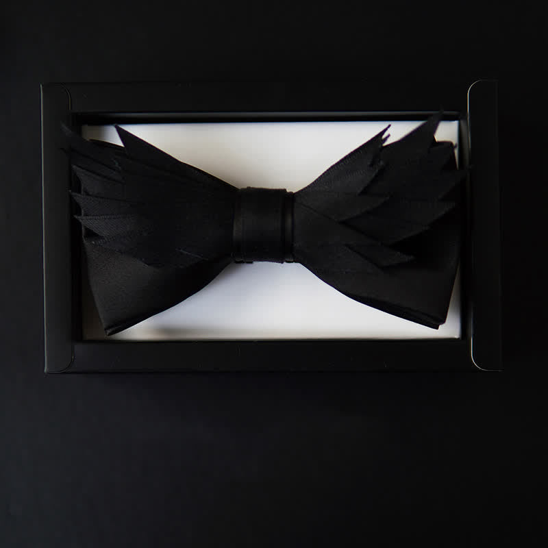 Men's All Black Layered Wings Shape Bow Tie - image 2
