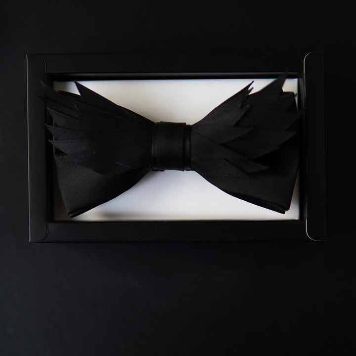 Men's All Black Layered Wings Shape Bow Tie - image 2