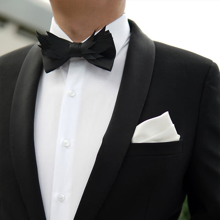 Men's All Black Layered Wings Shape Bow Tie - image 4