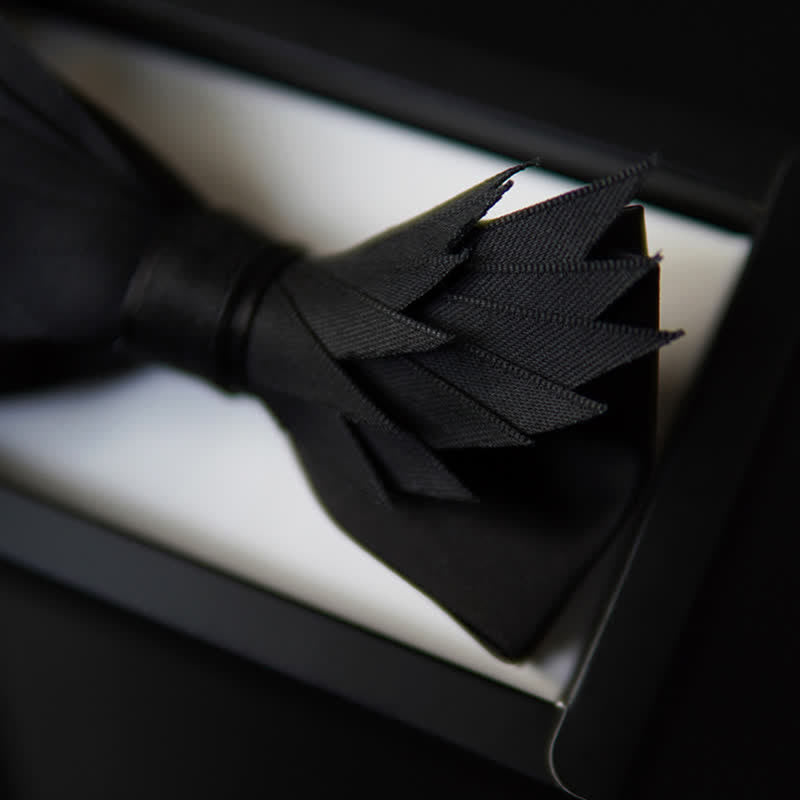 Men's All Black Layered Wings Shape Bow Tie - image 3