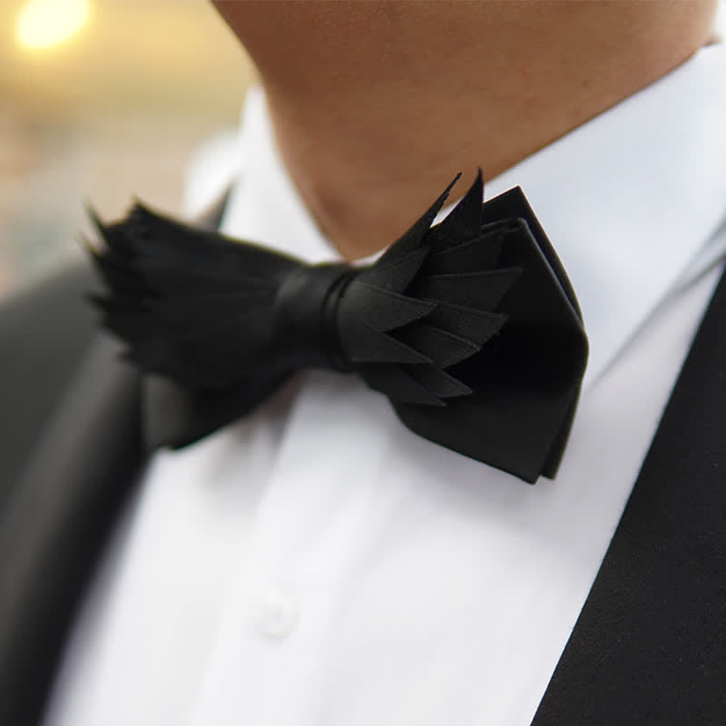 Men's All Black Layered Wings Shape Bow Tie - image 5