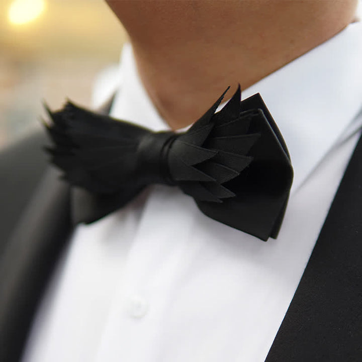 Men's All Black Layered Wings Shape Bow Tie - image 5