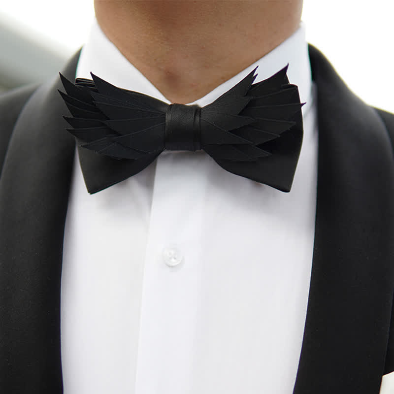 Men's All Black Layered Wings Shape Bow Tie - image 1