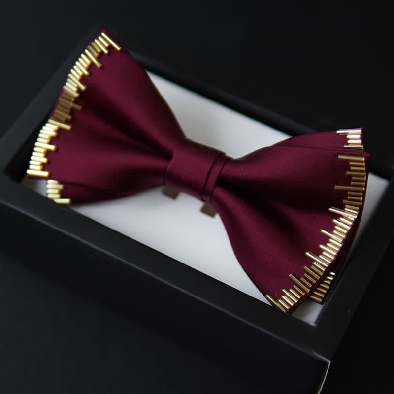 Men's Luxury Dazzling Golden Light Bow Tie - Burgundy - image 6