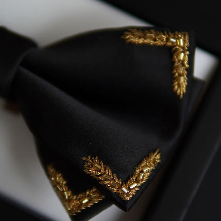 Men's Gold Wheat Embellishment Black Bow Tie - image 3