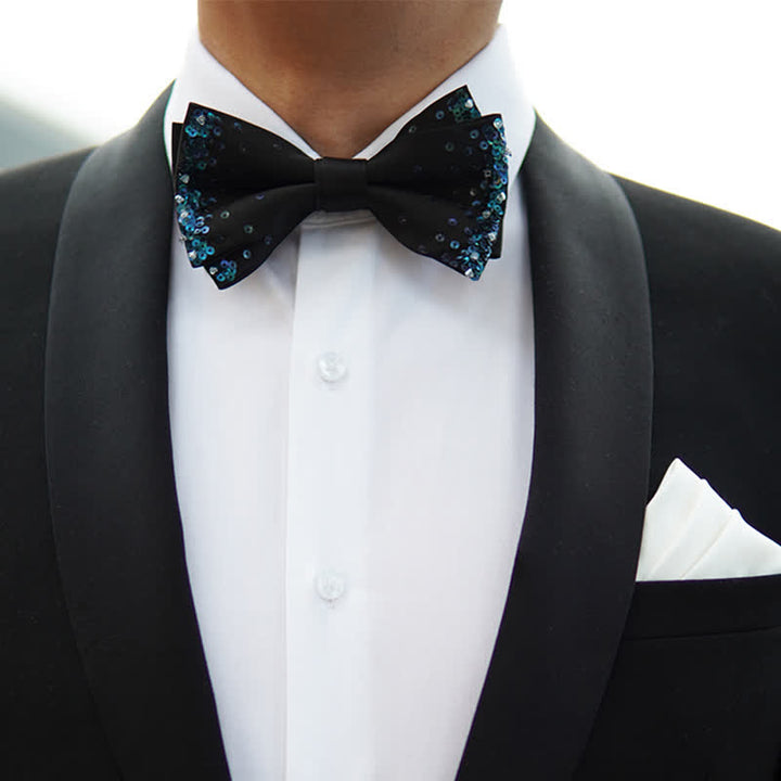 Men's Blue Shine Sequin Black Bow Tie - image 4