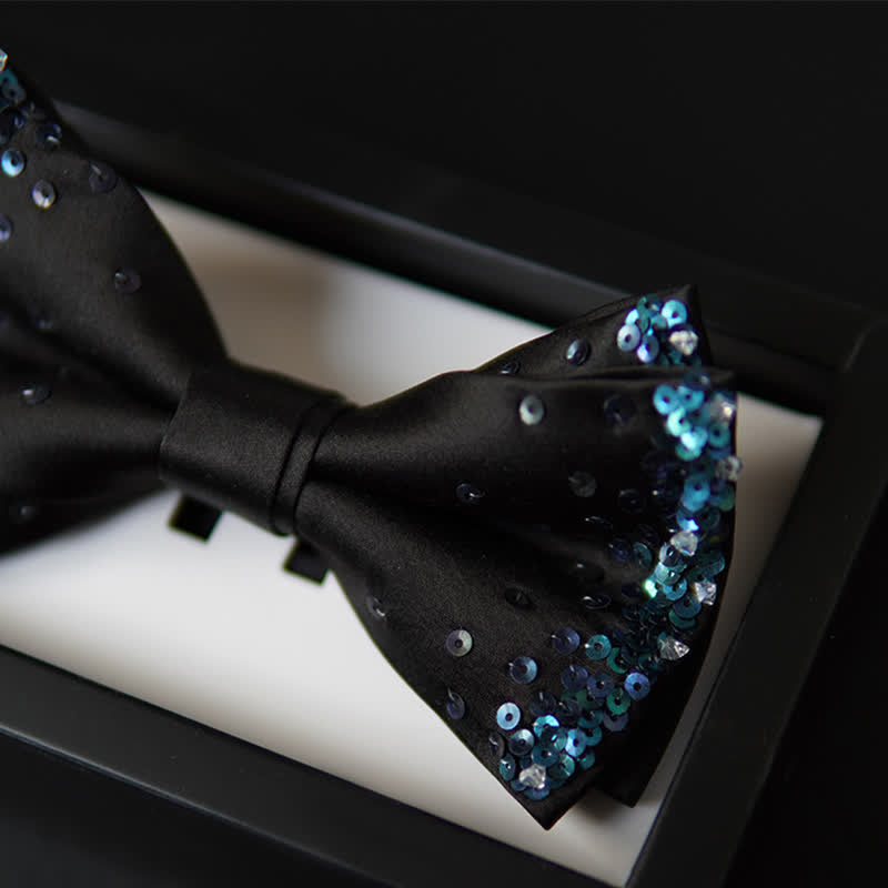 Men's Blue Shine Sequin Black Bow Tie - image 3