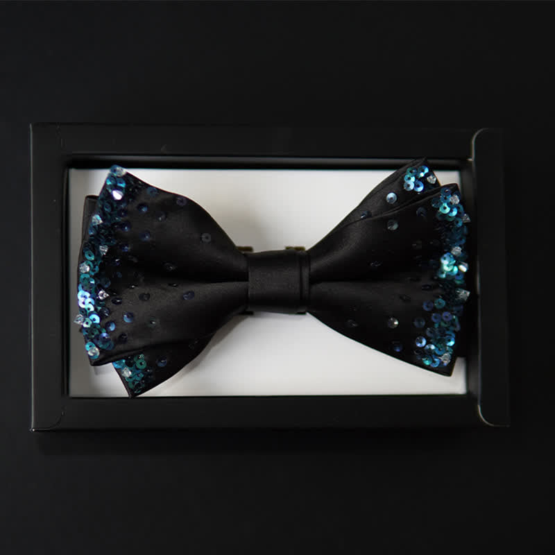 Men's Blue Shine Sequin Black Bow Tie - image 2