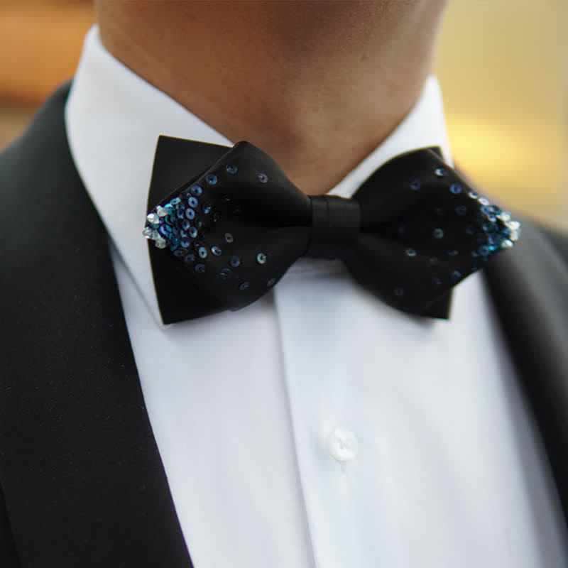 Men's Gradient Blue Sequin Pointy Bow Tie - image 5