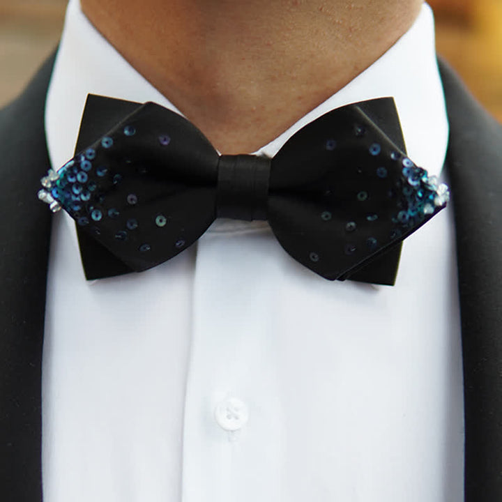 Men's Gradient Blue Sequin Pointy Bow Tie - image 1