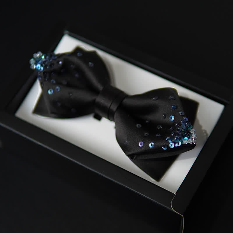Men's Gradient Blue Sequin Pointy Bow Tie - Black - image 0