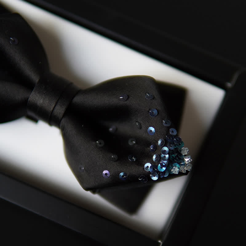 Men's Gradient Blue Sequin Pointy Bow Tie - image 3