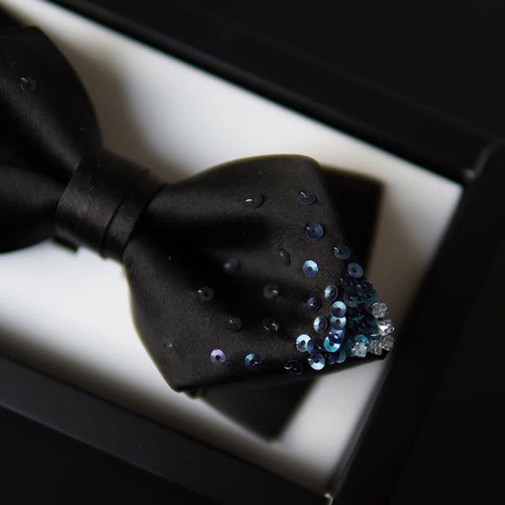 Men's Gradient Blue Sequin Pointy Bow Tie - image 3