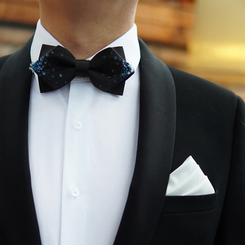 Men's Gradient Blue Sequin Pointy Bow Tie - image 4