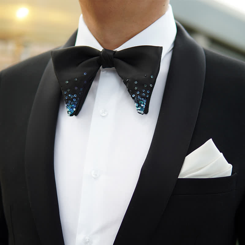 Men's Gradient Blue Sequin Oversized Pointed Bow Tie - image 3