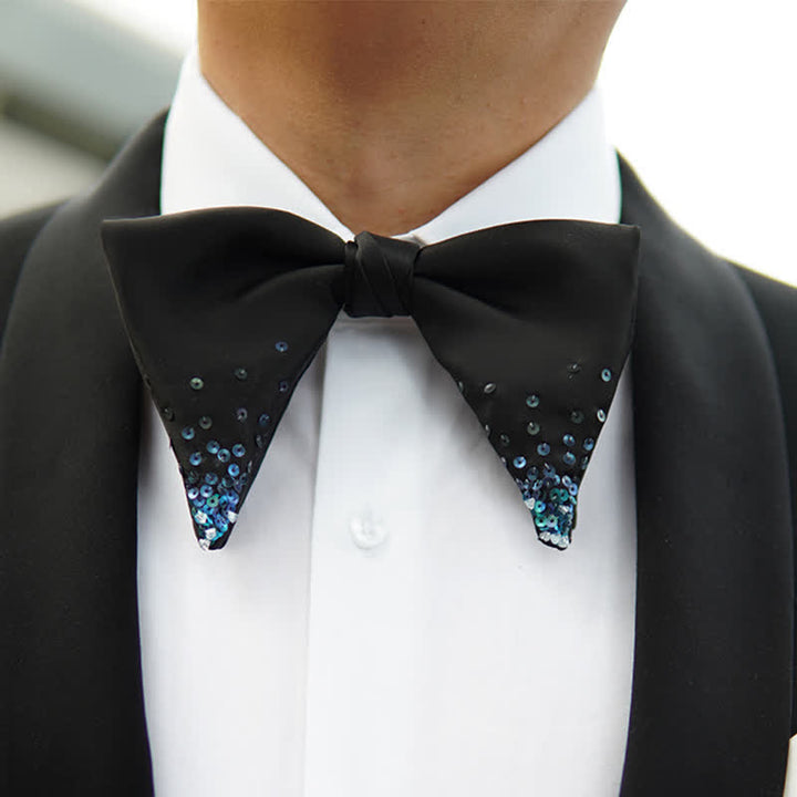 Men's Gradient Blue Sequin Oversized Pointed Bow Tie - image 1