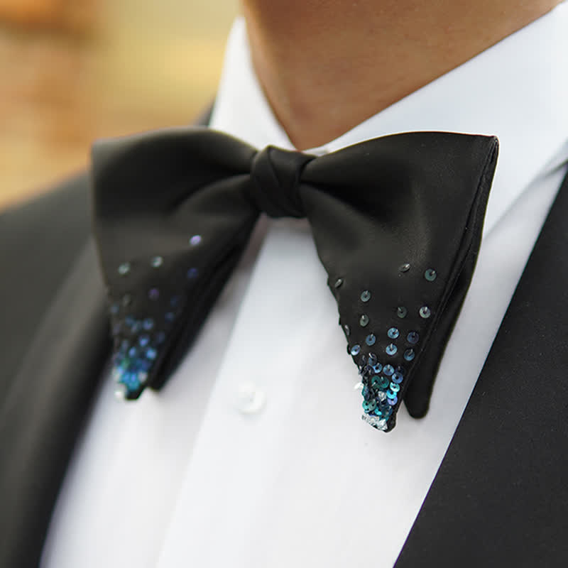 Men's Gradient Blue Sequin Oversized Pointed Bow Tie - image 4