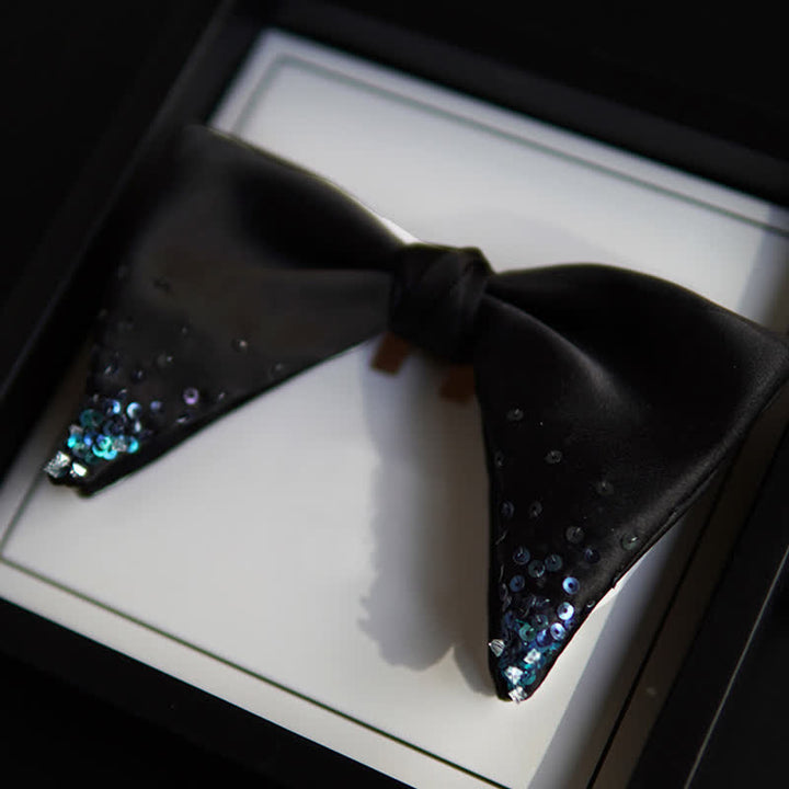 Men's Gradient Blue Sequin Oversized Pointed Bow Tie - Black - image 0