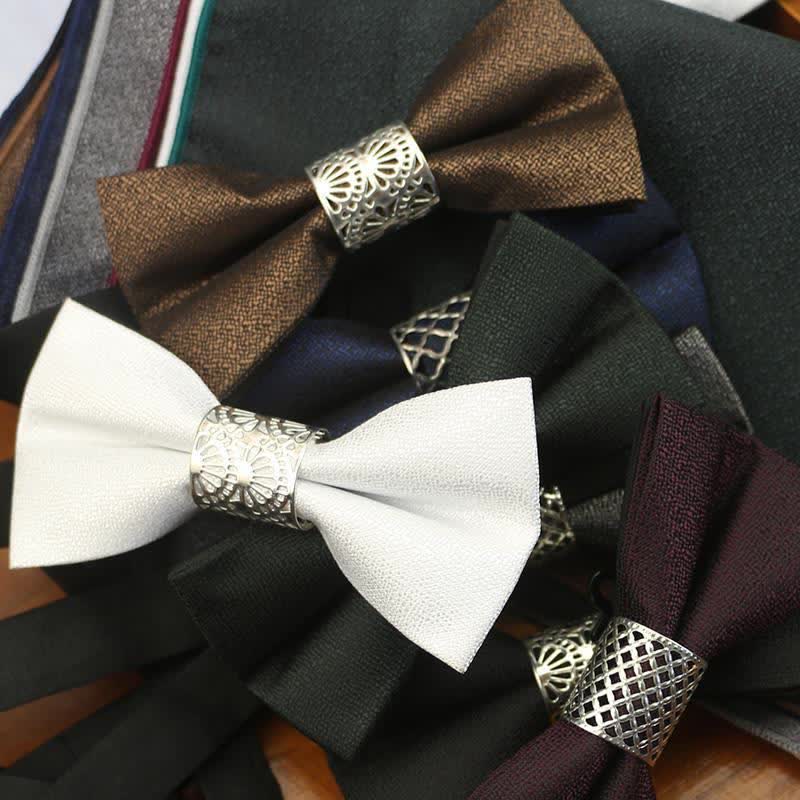 Men's Classic Silver Metal Core Wedding Bow Tie - image 2