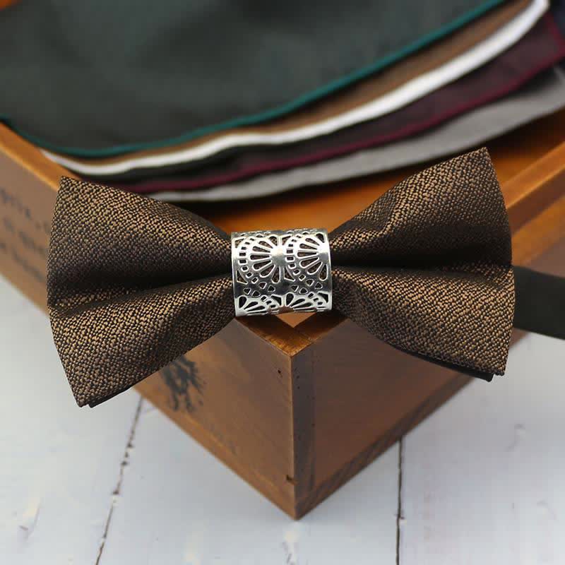 Men's Classic Silver Metal Core Wedding Bow Tie - Coffee - image 8