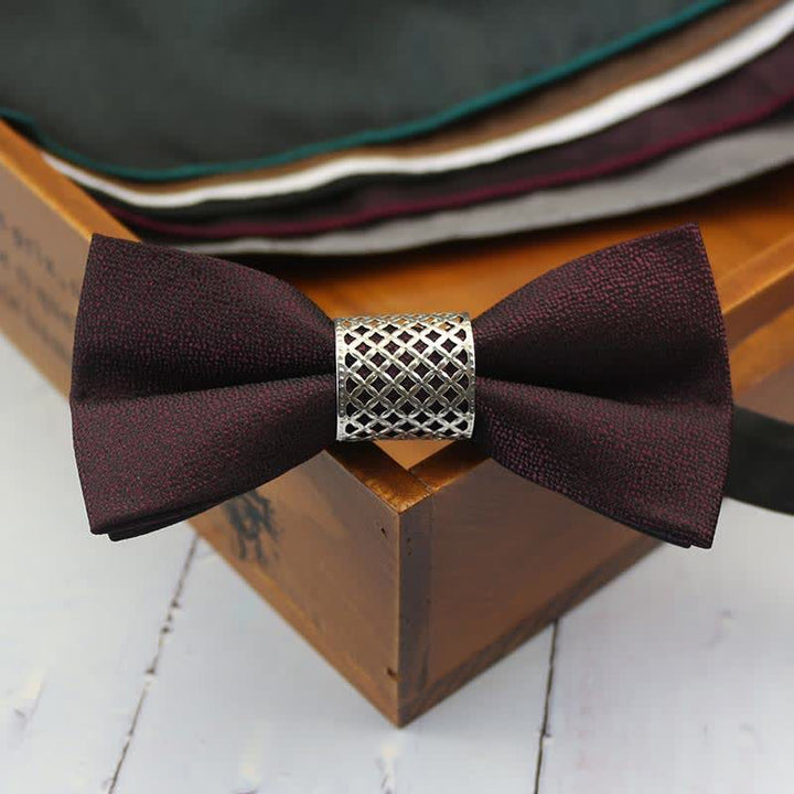 Men's Classic Silver Metal Core Wedding Bow Tie - Burgundy - image 9