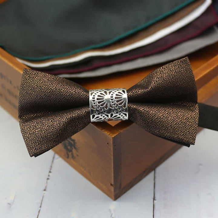 Men's Classic Silver Metal Core Wedding Bow Tie - Coffee - image 8