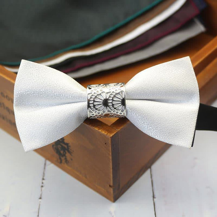Men's Classic Silver Metal Core Wedding Bow Tie - White - image 4