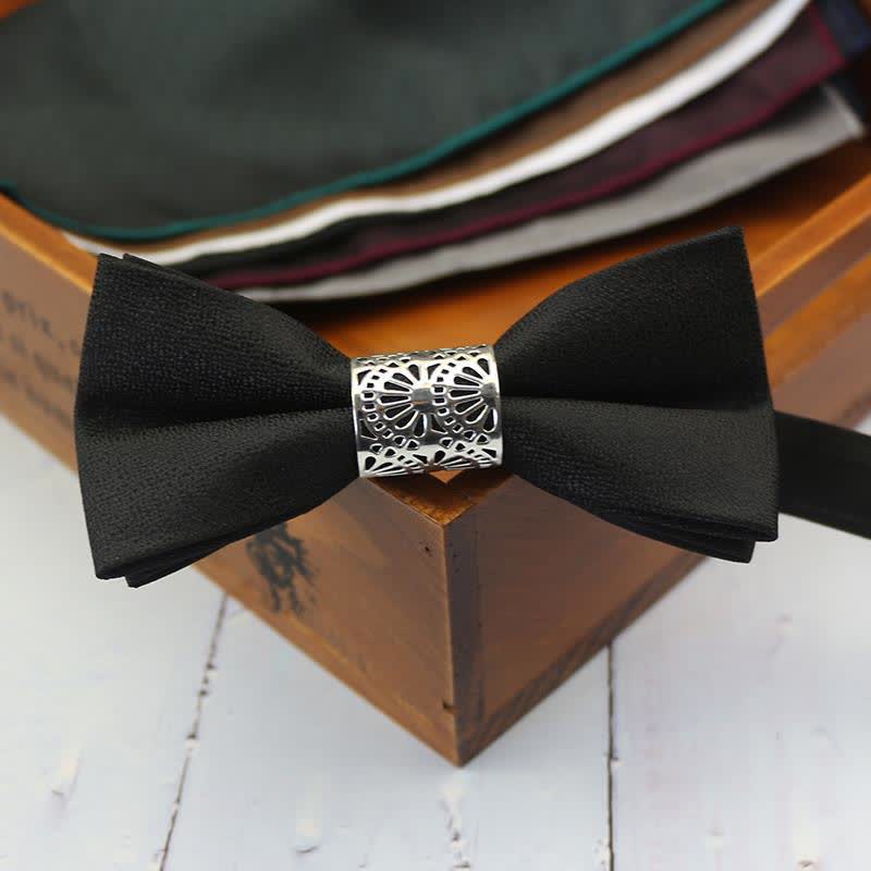 Men's Classic Silver Metal Core Wedding Bow Tie - Black - image 5