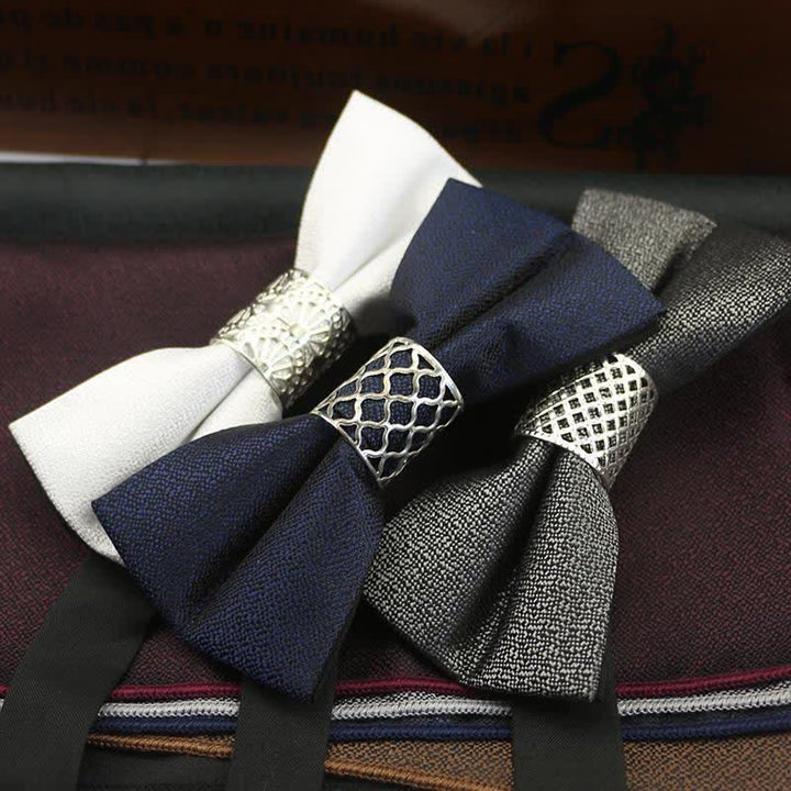 Men's Classic Silver Metal Core Wedding Bow Tie - image 3